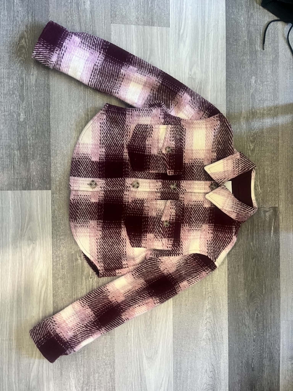 Ricki's Pink & Burgundy Plaid Shacket Jacket